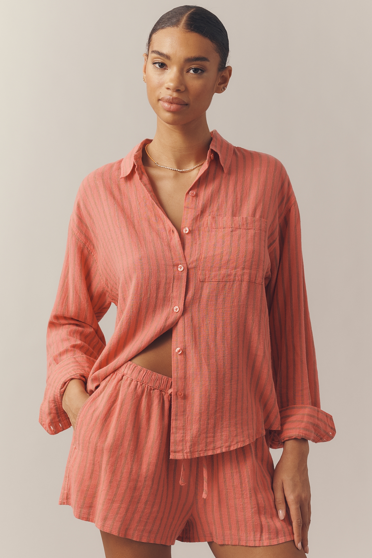 Z Supply Perfect Striped Long-Sleeve Buttondown Shirt