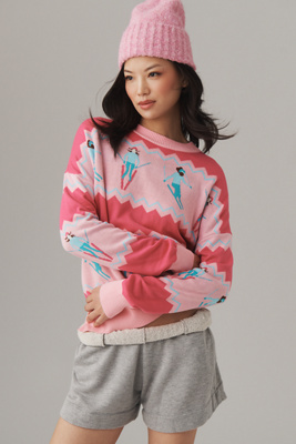 Beach Riot Callie Ski Crewneck Sweater In Pink