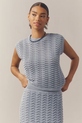 Bernardo Waved Pointelle Cap-Sleeve Pullover