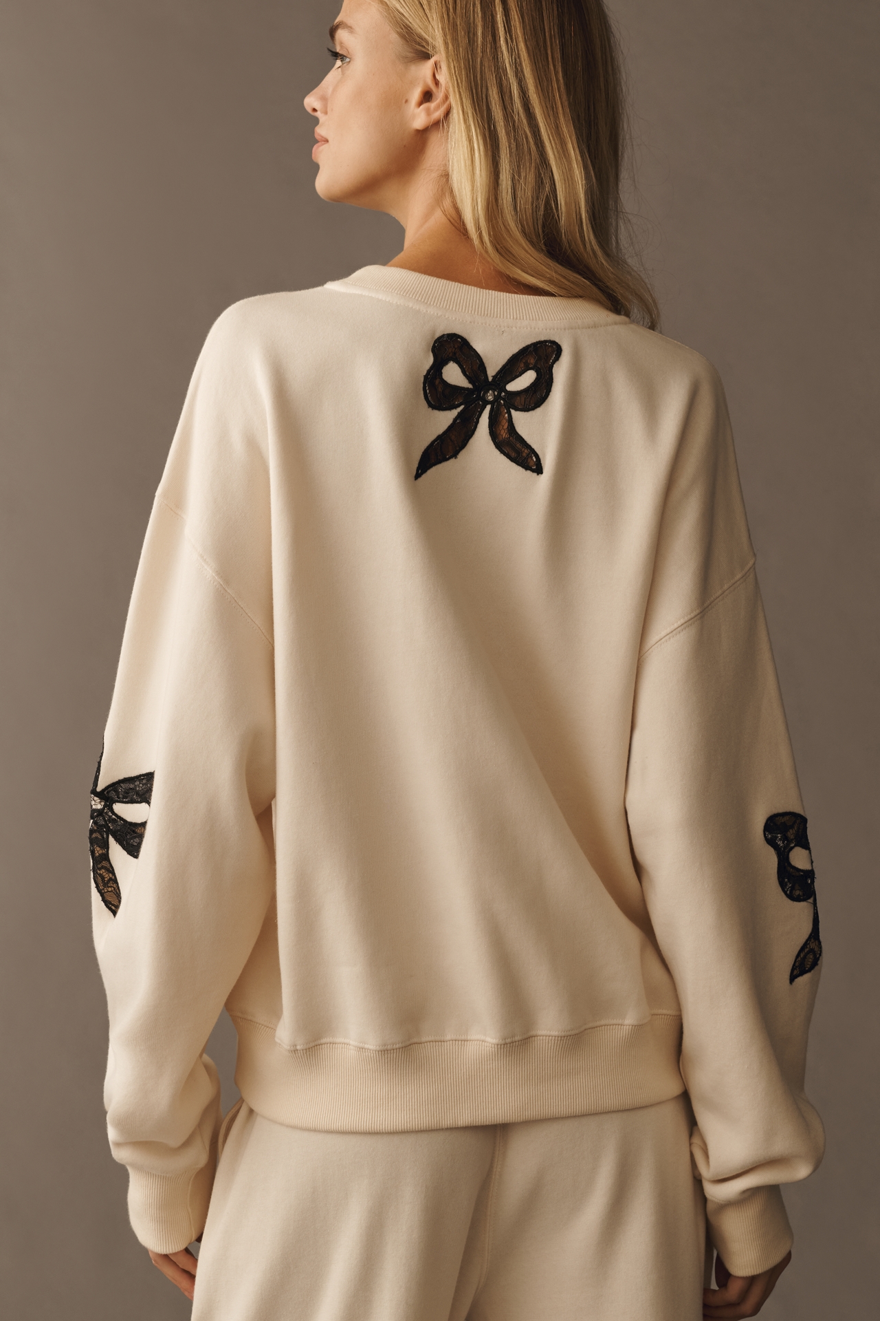 LoveShackFancy Linetta Lace Bow Pullover Sweatshirt