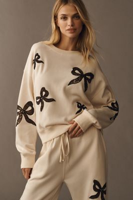 LoveShackFancy Linetta Lace Bow Pullover Sweatshirt