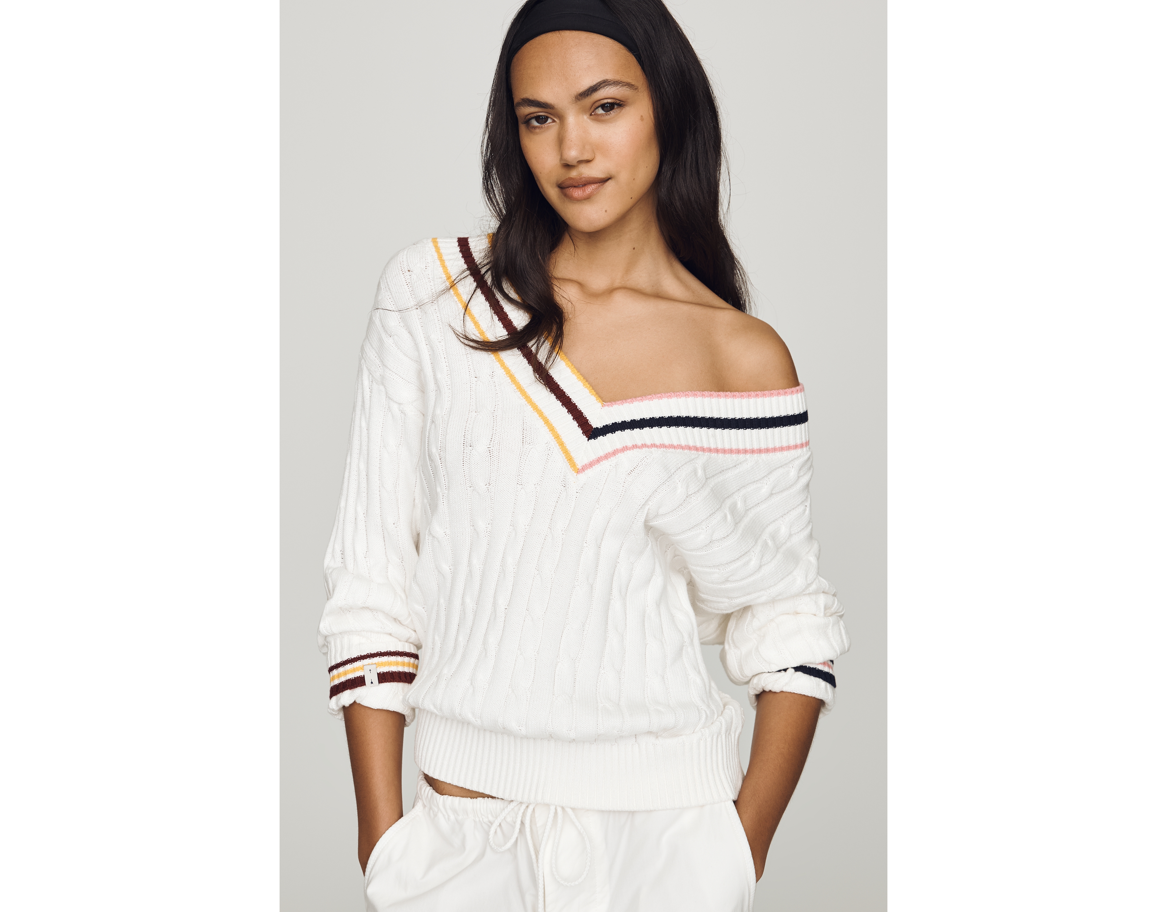 The Upside Josette Cable-Knit V-Neck Sweater
