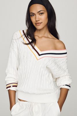 The Upside Josette Cable-Knit V-Neck Sweater