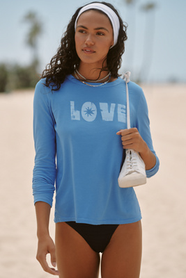 Sundry Love Long-sleeve Crew-neck Graphic Tee In Blue