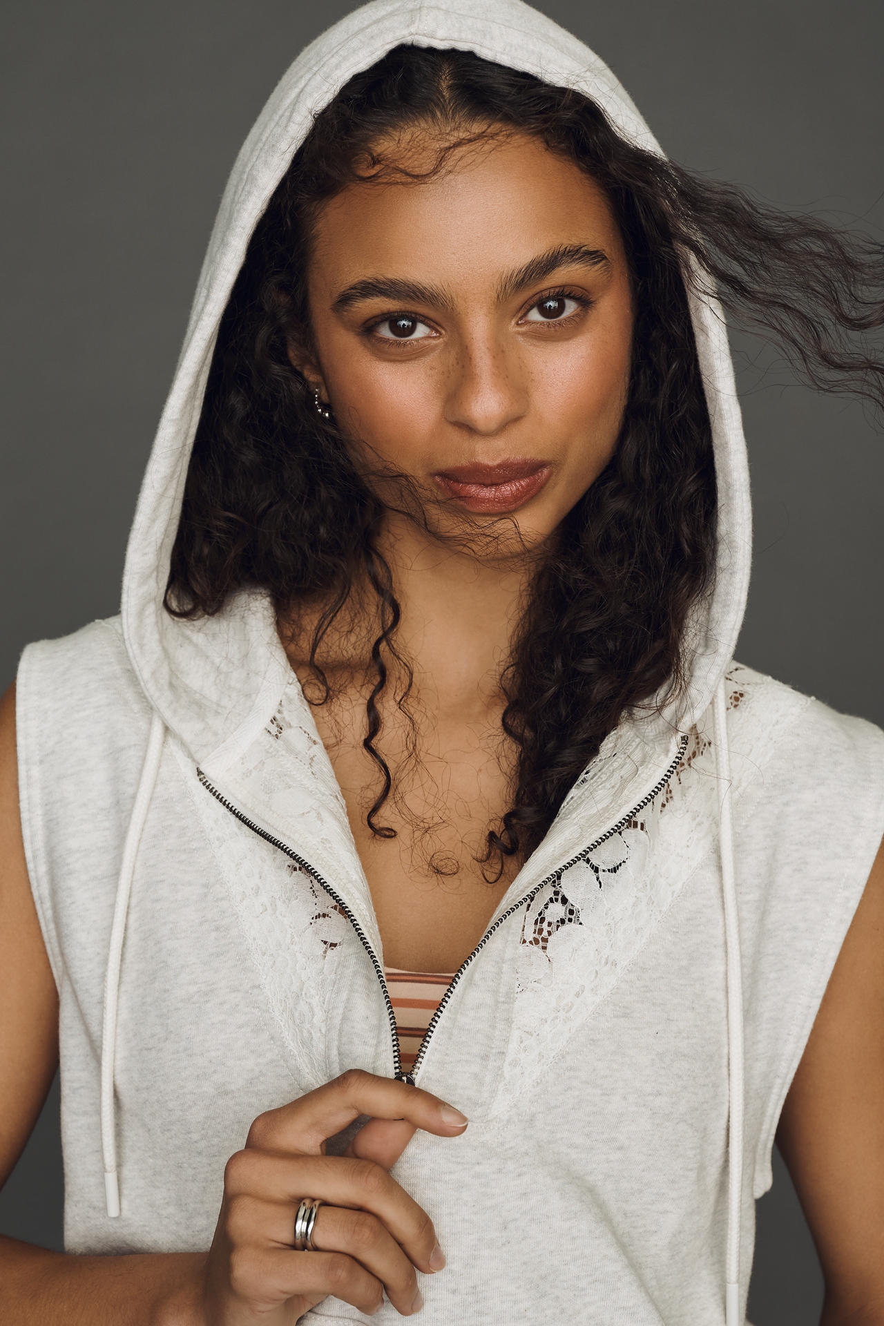 Daily Practice Sleeveless Lace Detail Hoodie