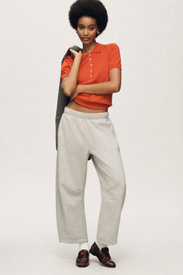 Varley Toni Short-sleeve Fine Knit Polo Sweater In Red