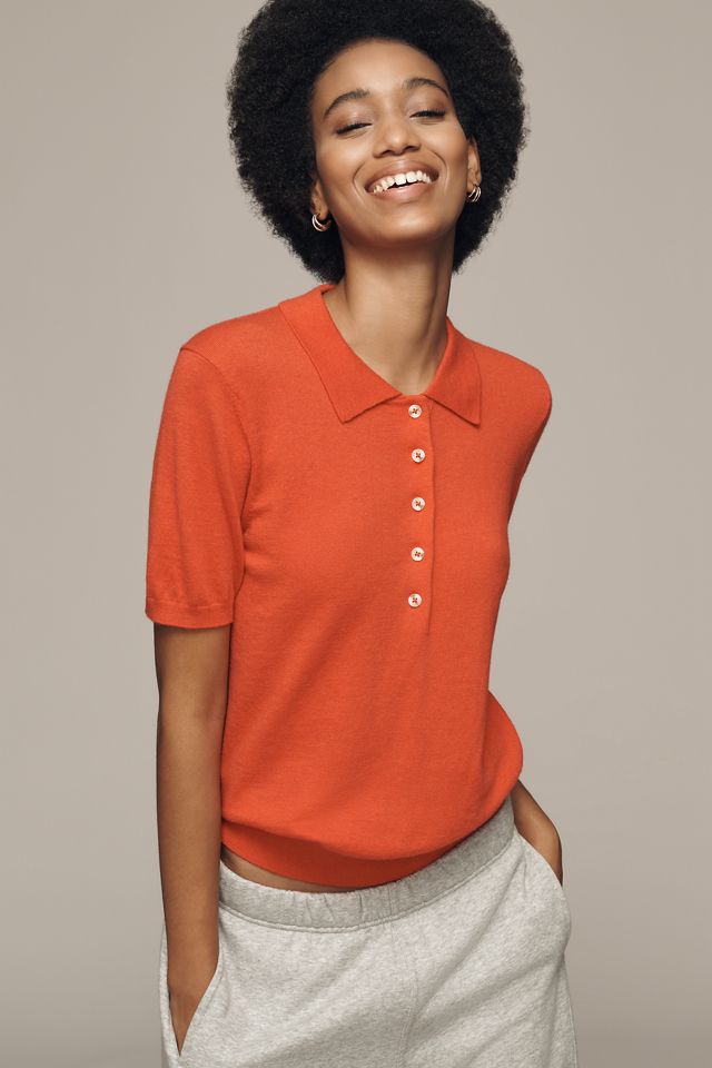 Varley Toni Short-Sleeve Fine Knit Polo Sweater #1