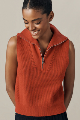 Varley Amina Half-zip Knit Sweater Vest In Orange