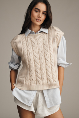 Varley Pixie Relaxed Cable-knit Sweater Vest In Neutral
