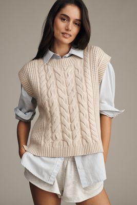 Varley Pixie Relaxed Cable-Knit Sweater Vest