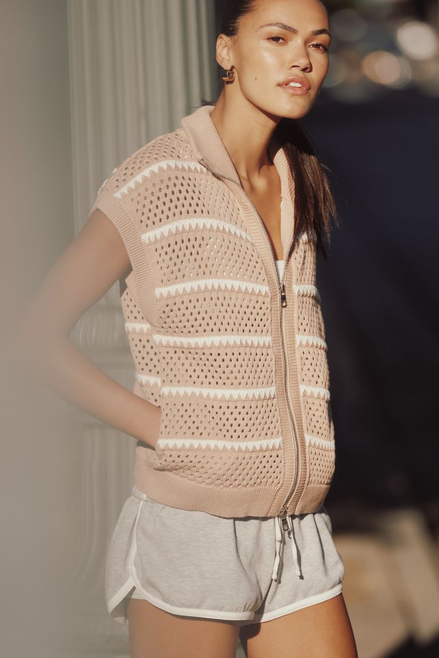 Cardigan in maglia Varley Haney a maniche corte con zip frontale #2