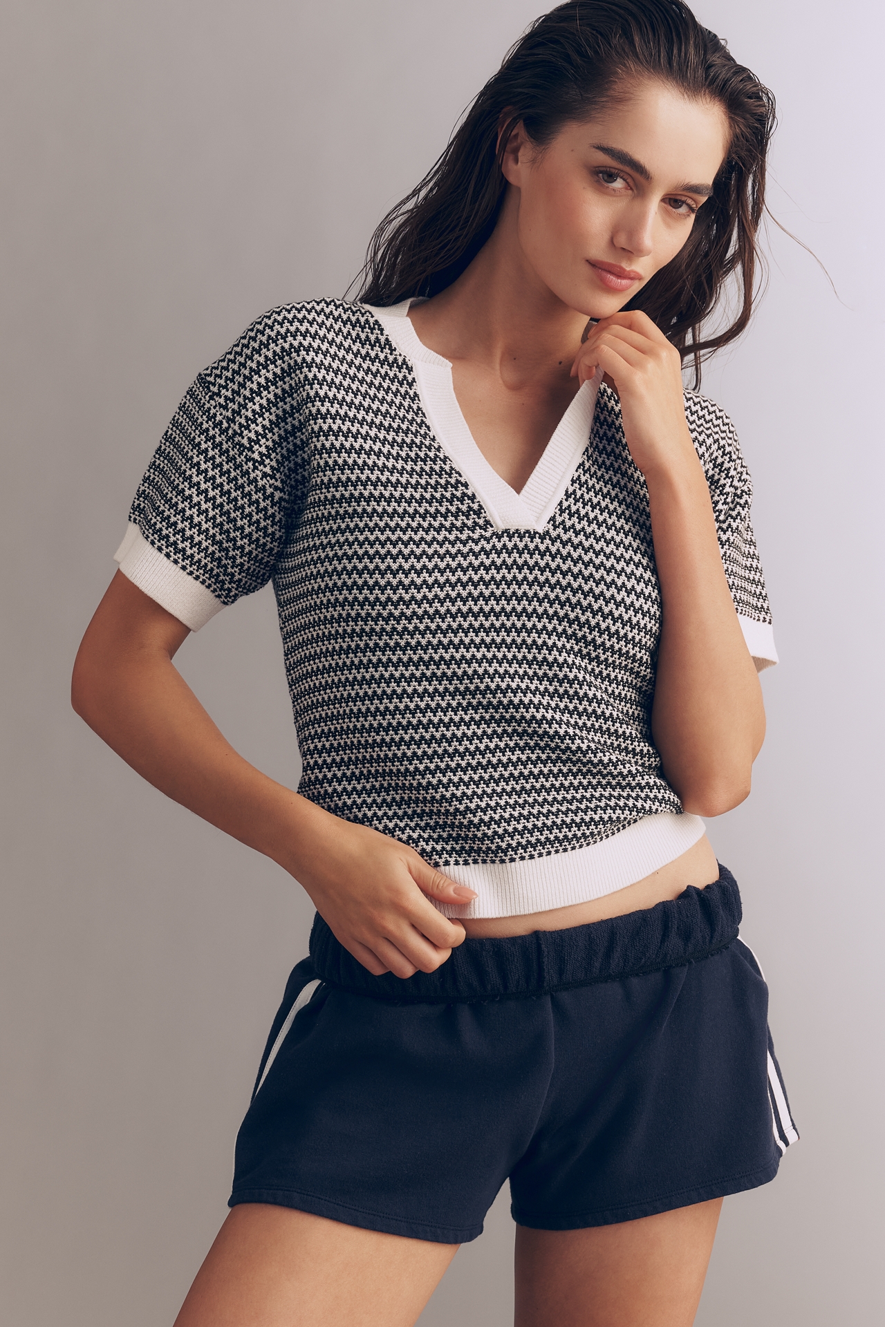 Varley Dora Cotton Knit V-Neck Top