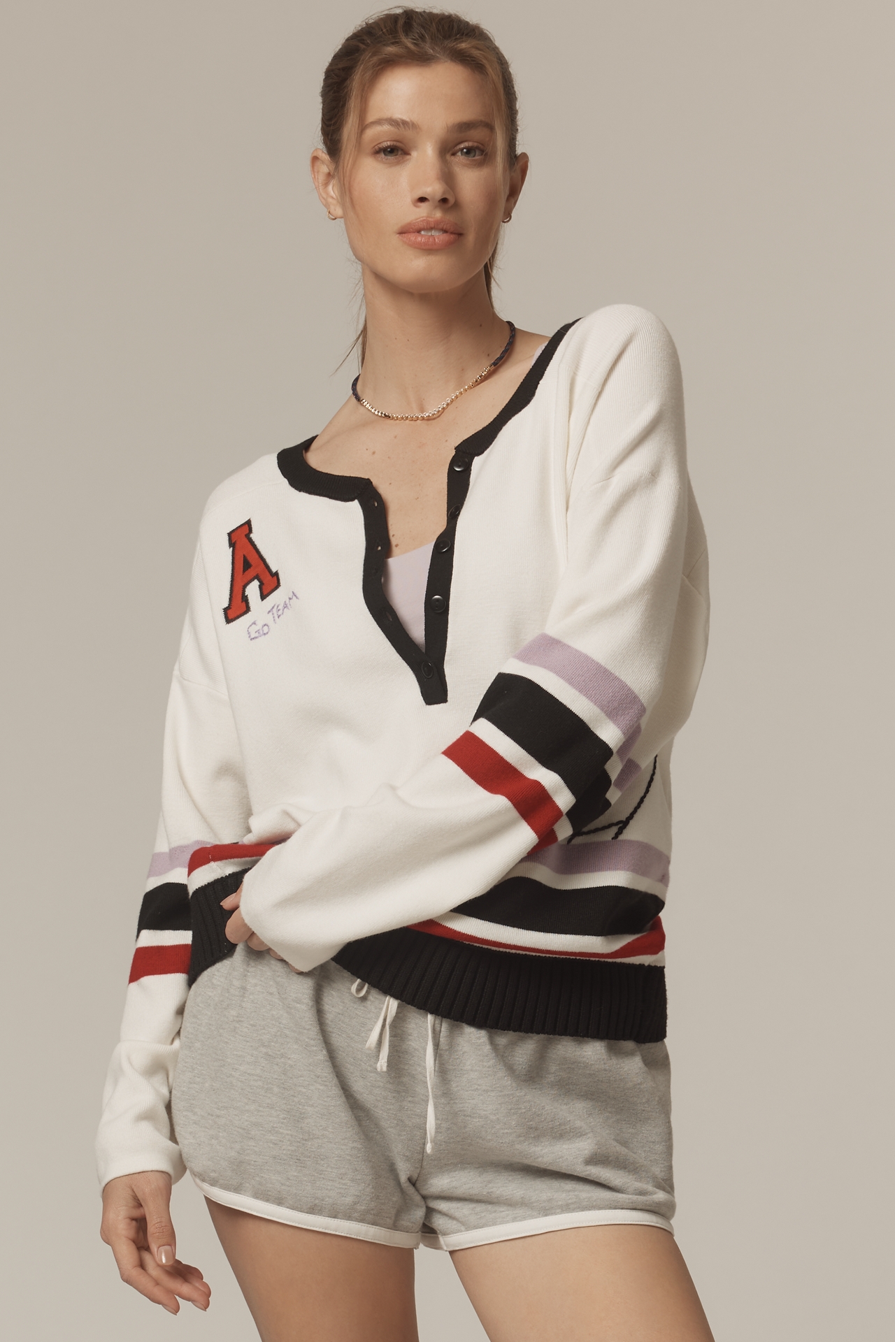 Daily Practice Go Team Embroidered Henley Top