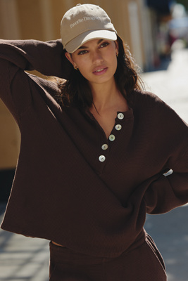Electric & Rose Long-sleeve Henley Knit Top In Brown