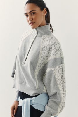Daily Practice Sweatshirt aus Baumwollmischung mit Spitze und Trichterausschnitt