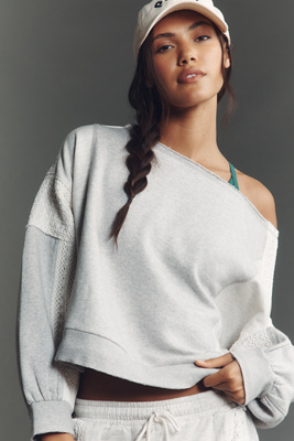 Daily Practice By Anthropologie Daily Practice Crew-neck Lace Panel Sweatshirt In Gray