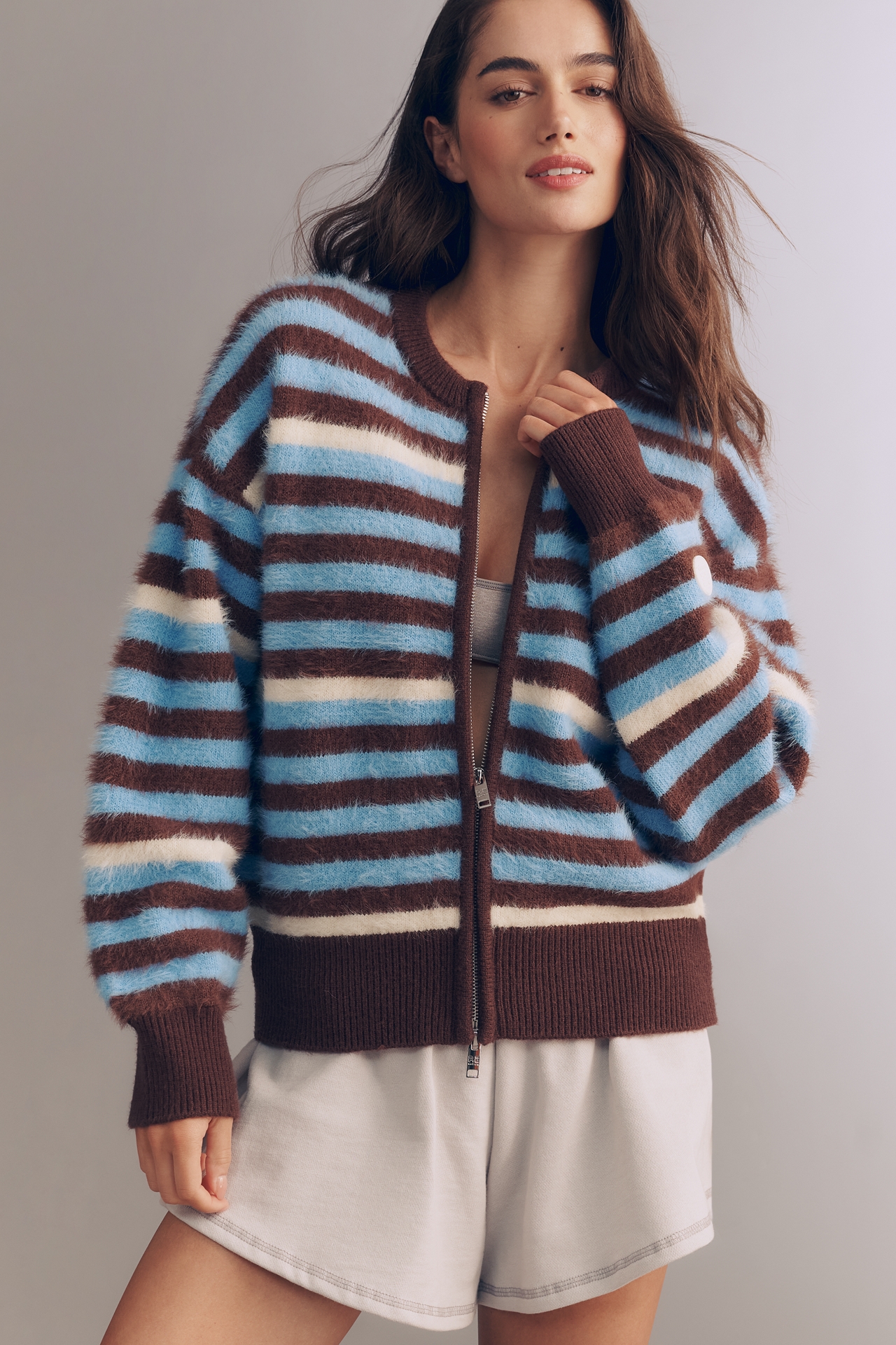 PE Nation Fuzzy Knit Stripe Cardigan