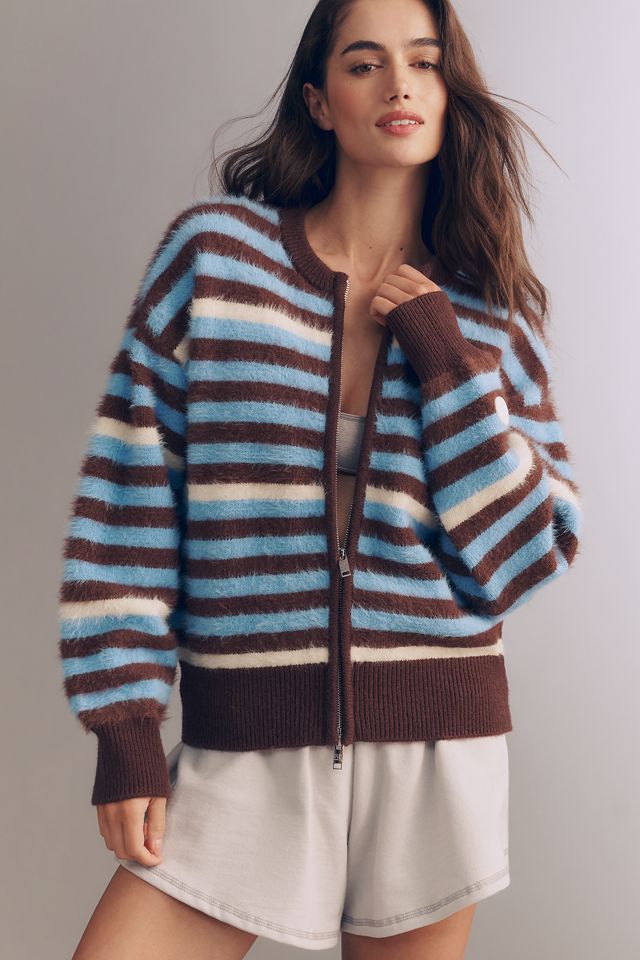 PE Nation Fuzzy Knit Stripe Cardigan | Anthropologie