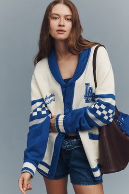 The Wild Collective x Anthro LA Dodgers MLB Cotton Cardigan Sweater