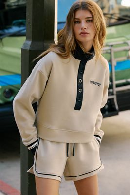 Fore-té Cotton Blend Cropped Varsity Sweatshirt