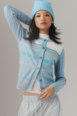 Beach Riot Ally Bow Crewneck Cardigan Sweater In Blue