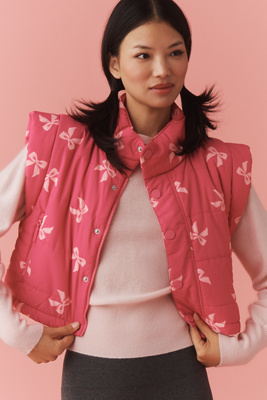 Beach Riot Canyon Bow Puffer Vest Jacket In Pink