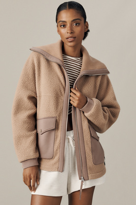 Varley Eleanor Patch Pocket Fleece Jacket In Brown