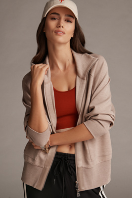 Varley Womens Roxbury Sateen-trimmed Stretch-woven Jacket Taupe Marl ...