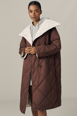 Varley Womens Deep Mahogany Annalise Reversible Quilted Woven Coat In Red