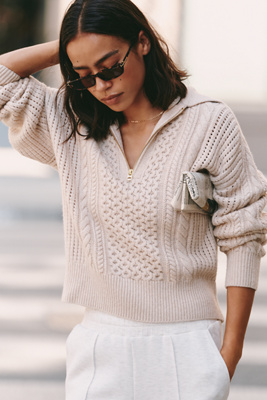 Varley Camello Long-sleeve Wool Blend Top In Sand