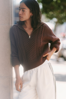 Varley Camello Long-sleeve Wool Blend Top In Brown