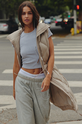 Varley Navine Quilted Long Vest Top In Neutral