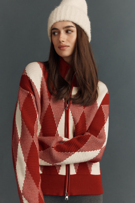 Varley Karina Jacquard Knit Zip-up Top In Red