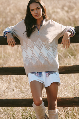 Varley Betty Jacquard Half-zip Sweater In Neutral