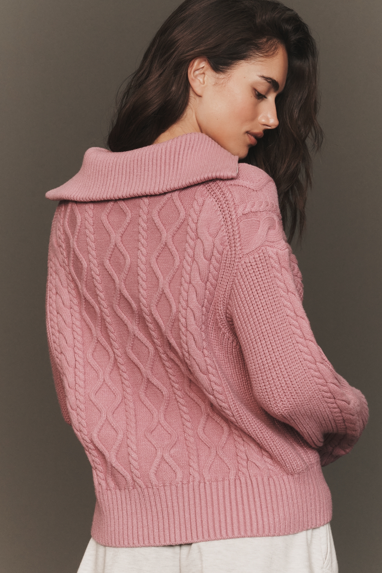 Varley Didi Relaxed Cable-Knit Half-Zip Sweater