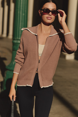 Varley Zip-Front Spread Collar Cardigan Sweater | Anthropologie