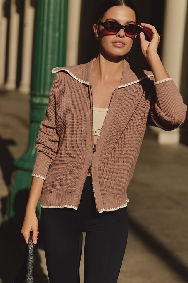 Varley Zip-Front Spread Collar Cardigan Sweater | Anthropologie