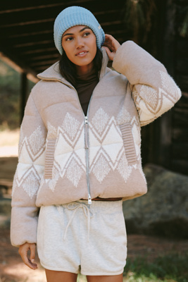Varley Belinda Knit Puffer Jacket In White