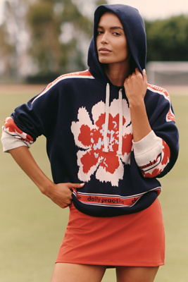 Daily Practice By Anthropologie Daily Practice Hooded Graphic Varsity Top In Blue