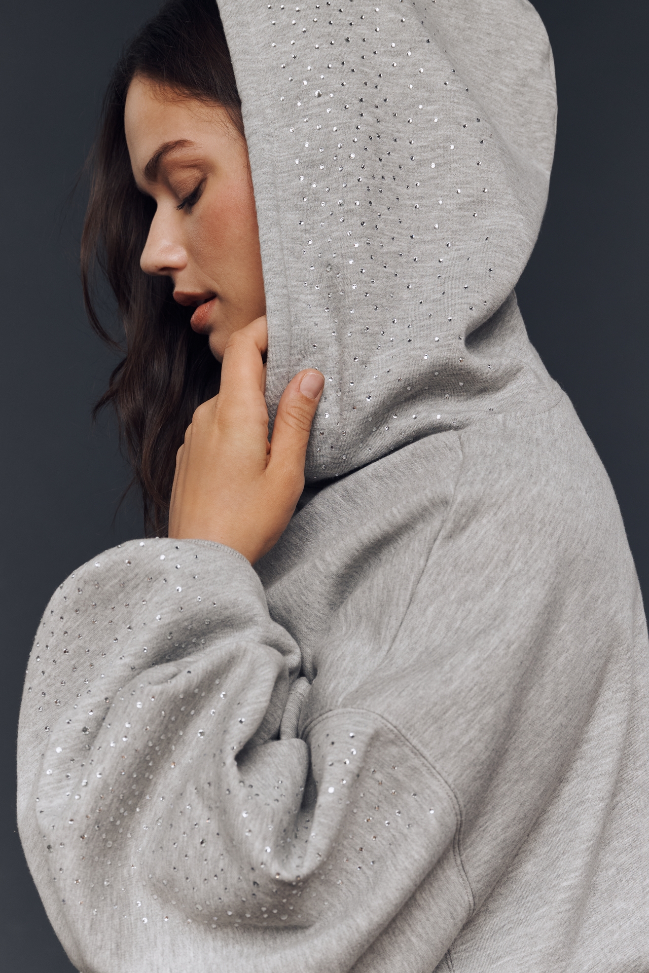 Daily Practice Rhinestone Lace Hooded Sweatshirt