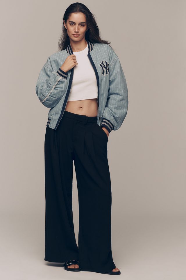 The Wild Collective Denim Varsity Bomber Jacket #2