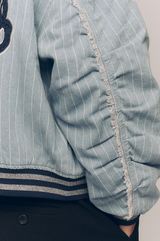 The Wild Collective Denim Varsity Bomber Jacket #4