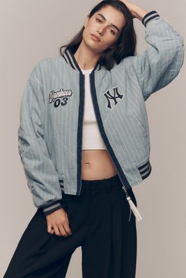 The Wild Collective Denim Varsity Bomber Jacket