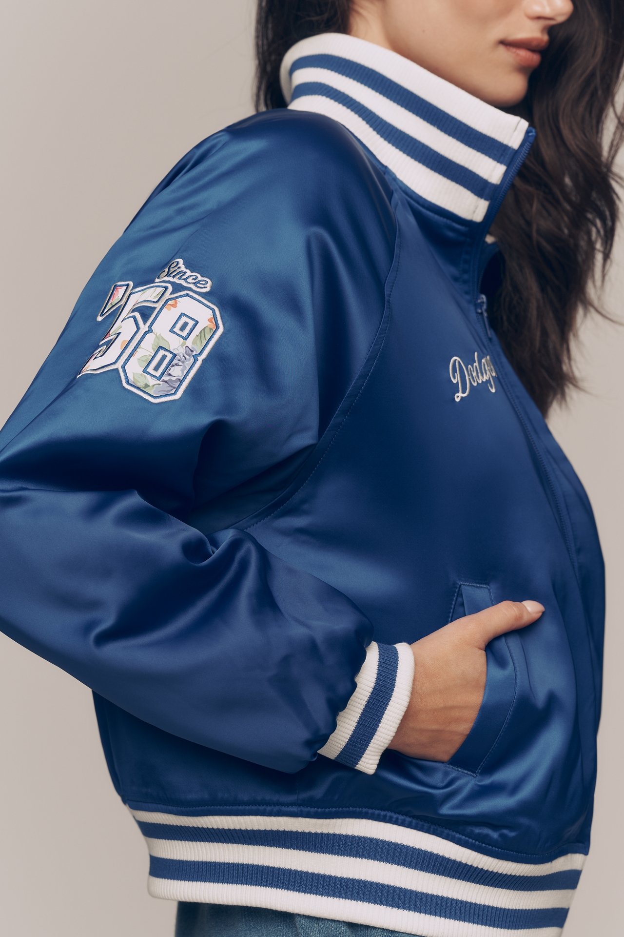 The Wild Collective Satin Varsity Bomber Jacket