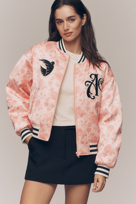 Anthropologie Wild Collective Angel City Varsity Bomber Jacket In Pink