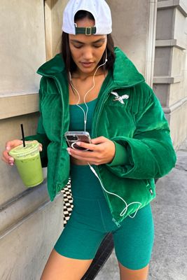 The Wild Collective NFL Velvet Puffer Coat
