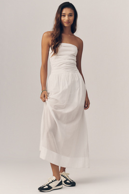Sundry Voile Ruched Maxi Dress In White