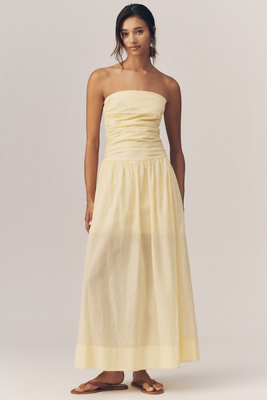 Sundry Voile Ruched Maxi Dress In Yellow