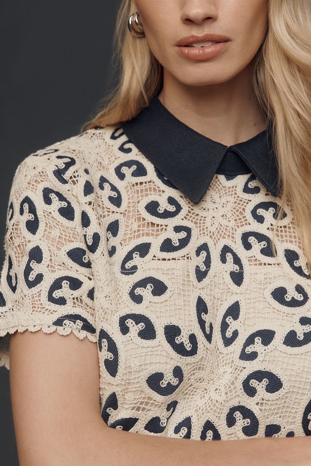 English Factory Short-Sleeve Crochet Mini Dress #3