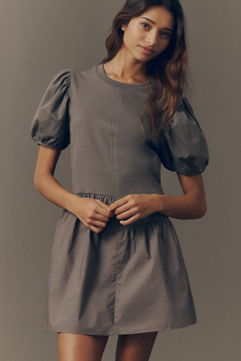 Puff-Sleeve Mini Swing Dress